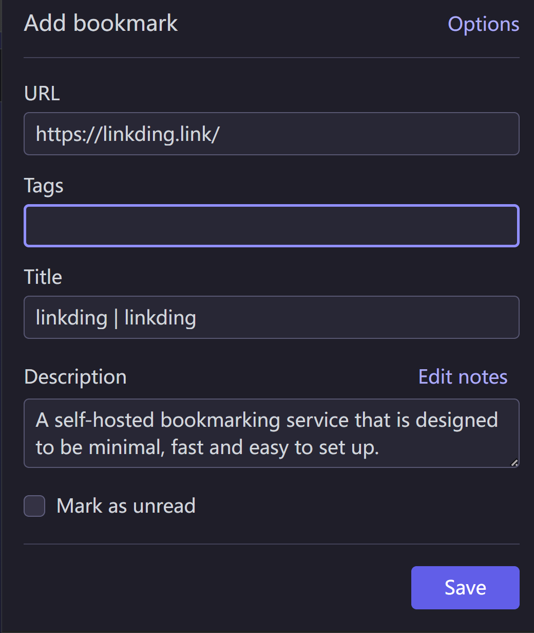 linkding书签管理界面截图